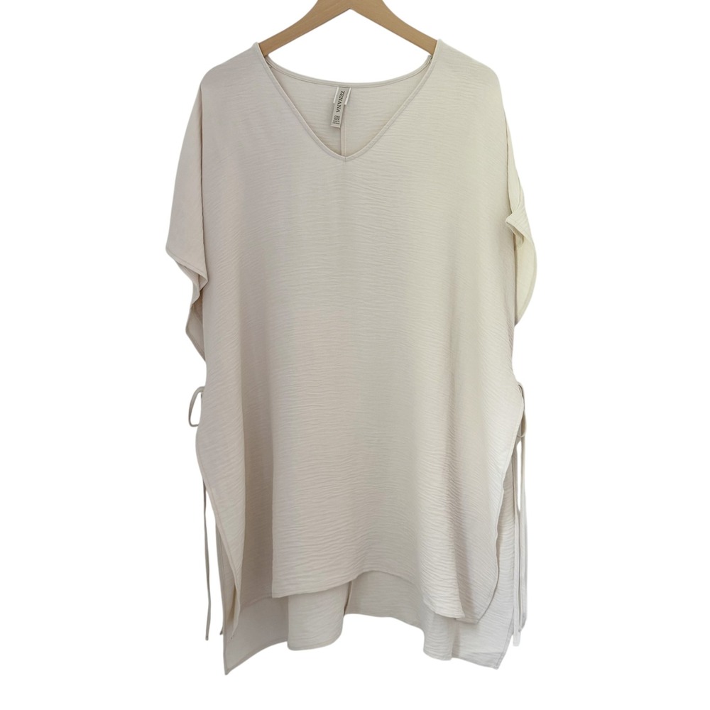 NEW Zenana Woven AirFlow Tie Side Coverup Cream One Size